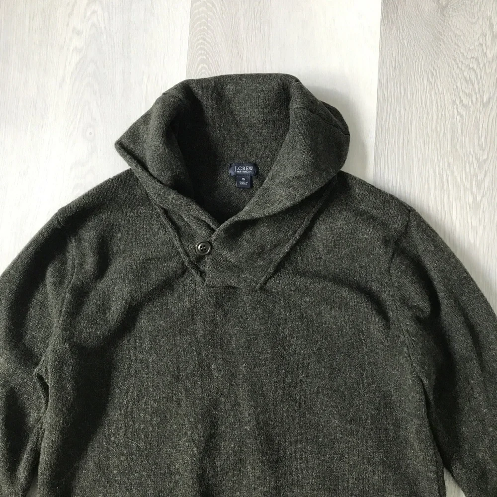 J CREW GREEN WOOL FISHERMAN SHAWL COLLAR CHUNKY SWEATER MENS SMALL